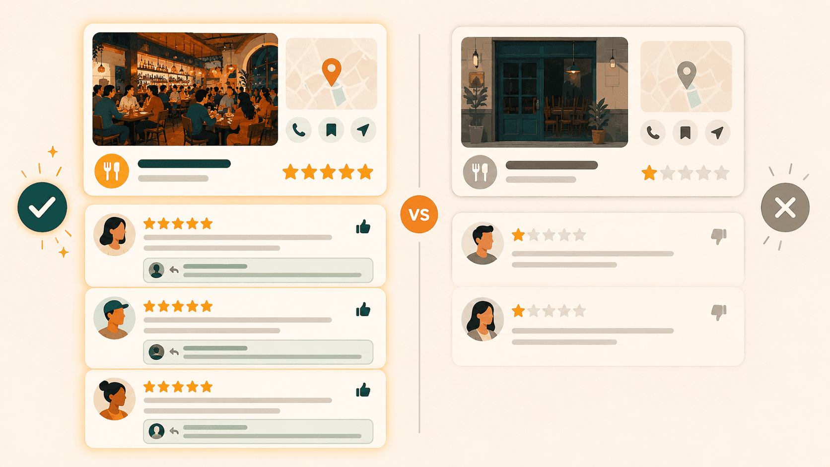 Reseñas de Google como señal de confianza para que un cliente elija un restaurante o bar