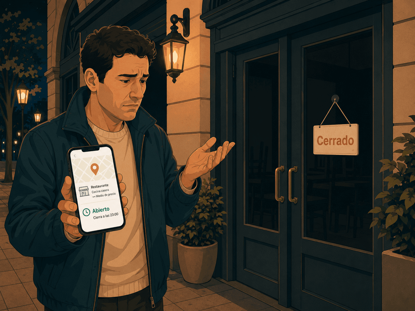 Perfil de Google Maps de un restaurante con horarios e información desactualizada durante temporada de Mundial