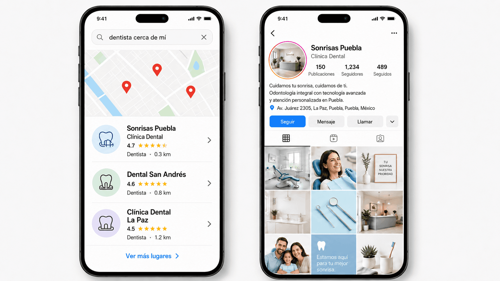 Comparativa visual entre Instagram como descubrimiento pasivo y Google Maps como búsqueda con intención de compra